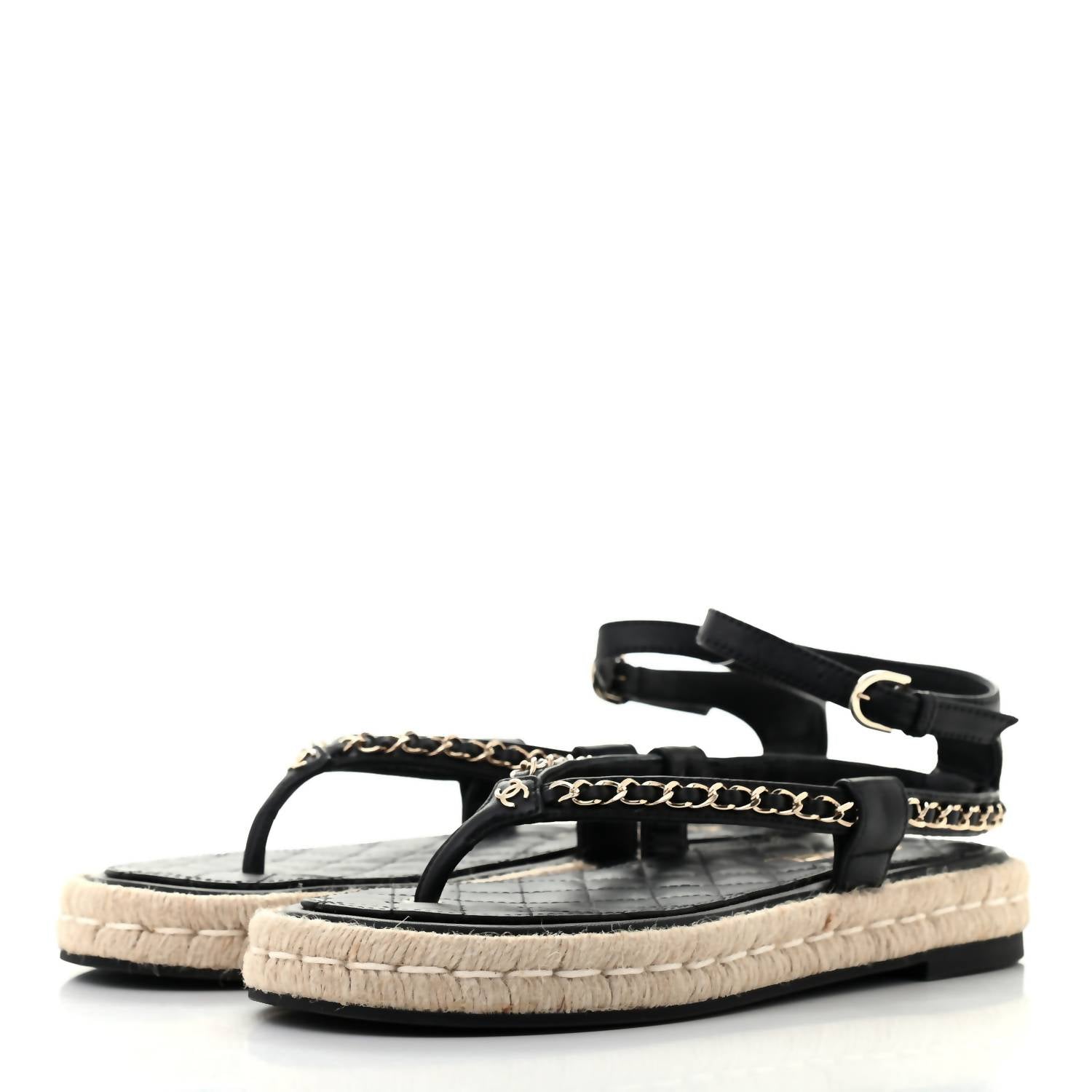 80327750-ff3c-4a12-8d26-6b5bb95e12db-upscale_15k-1500x1500-70 Chanel - Women's Lambskin Chain Thong Espadrille Sandals - Image 1