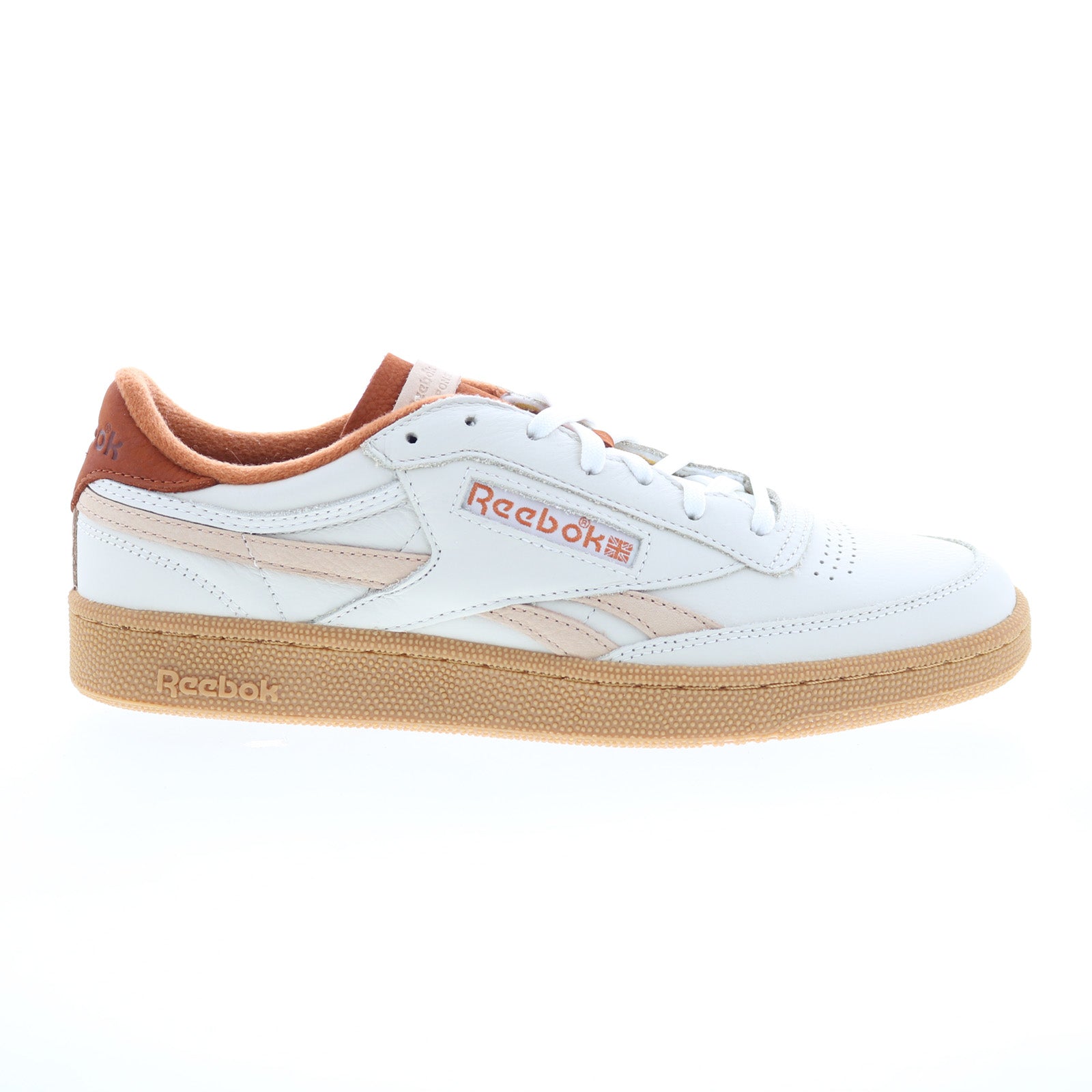 100201194_club_c_revenge_vintage_chalk_ornge_brown_01_409fc81c-af0a-430e-aa78-e9ad363622b9 Reebok Club C Revenge Vintage Mens White Leather Lifestyle Sneakers Shoes - Image 1