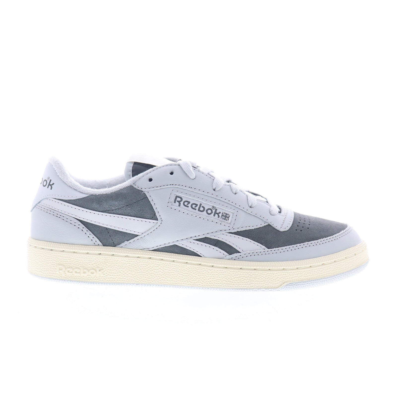 100228124_clubc_revenge_vintage2_black_grey1_chalk_01_f0f0585c-4978-4c95-87f8-847b453df053 Reebok Club C Revenge Vintage II Mens Gray Leather Lifestyle Sneakers Shoes - Image 1