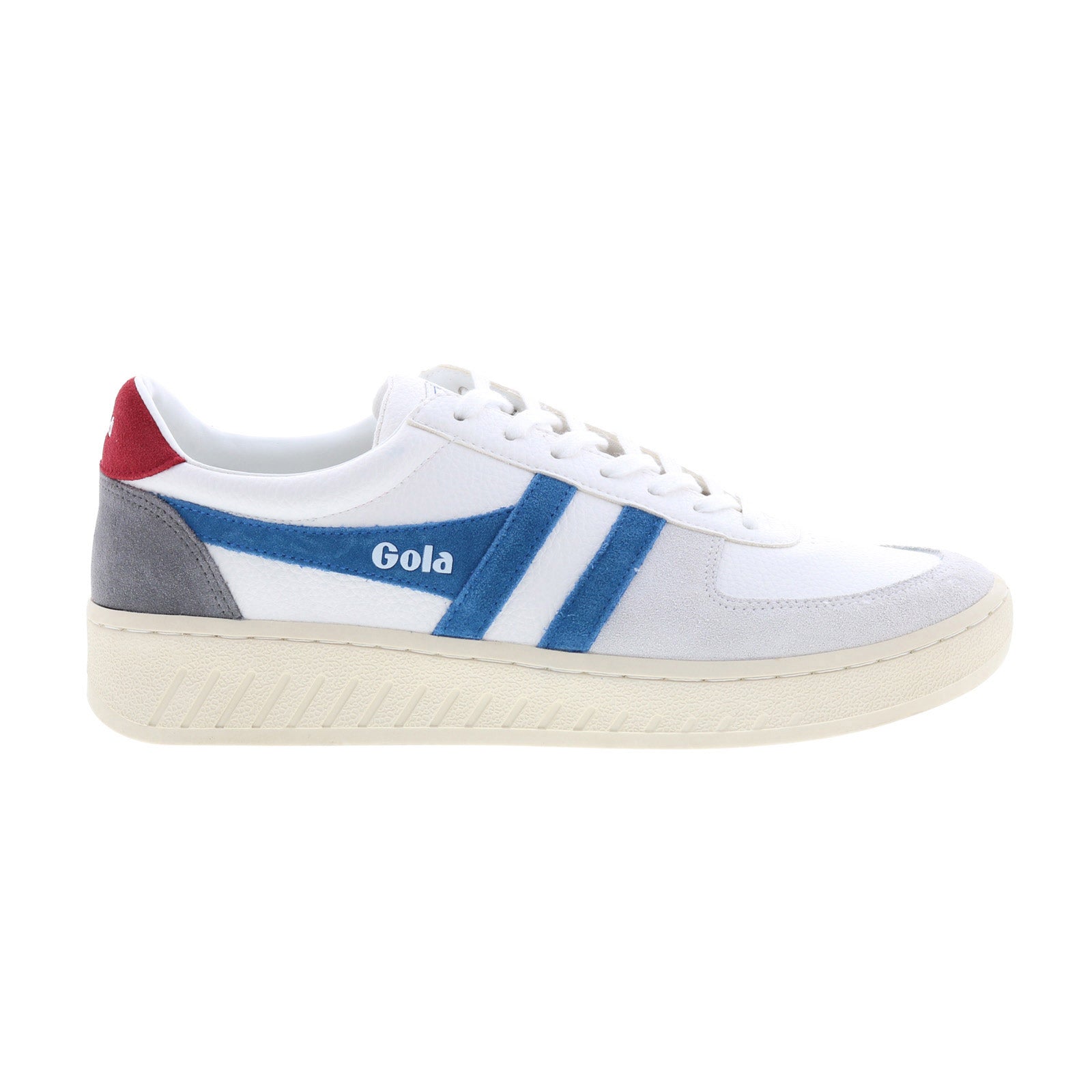 cma415_grandslam_trident_white_marine_blue_deep_red_reshoot_01 Gola Grandslam Trident CMA415 Mens White Suede Lifestyle Sneakers Shoes - Image 1
