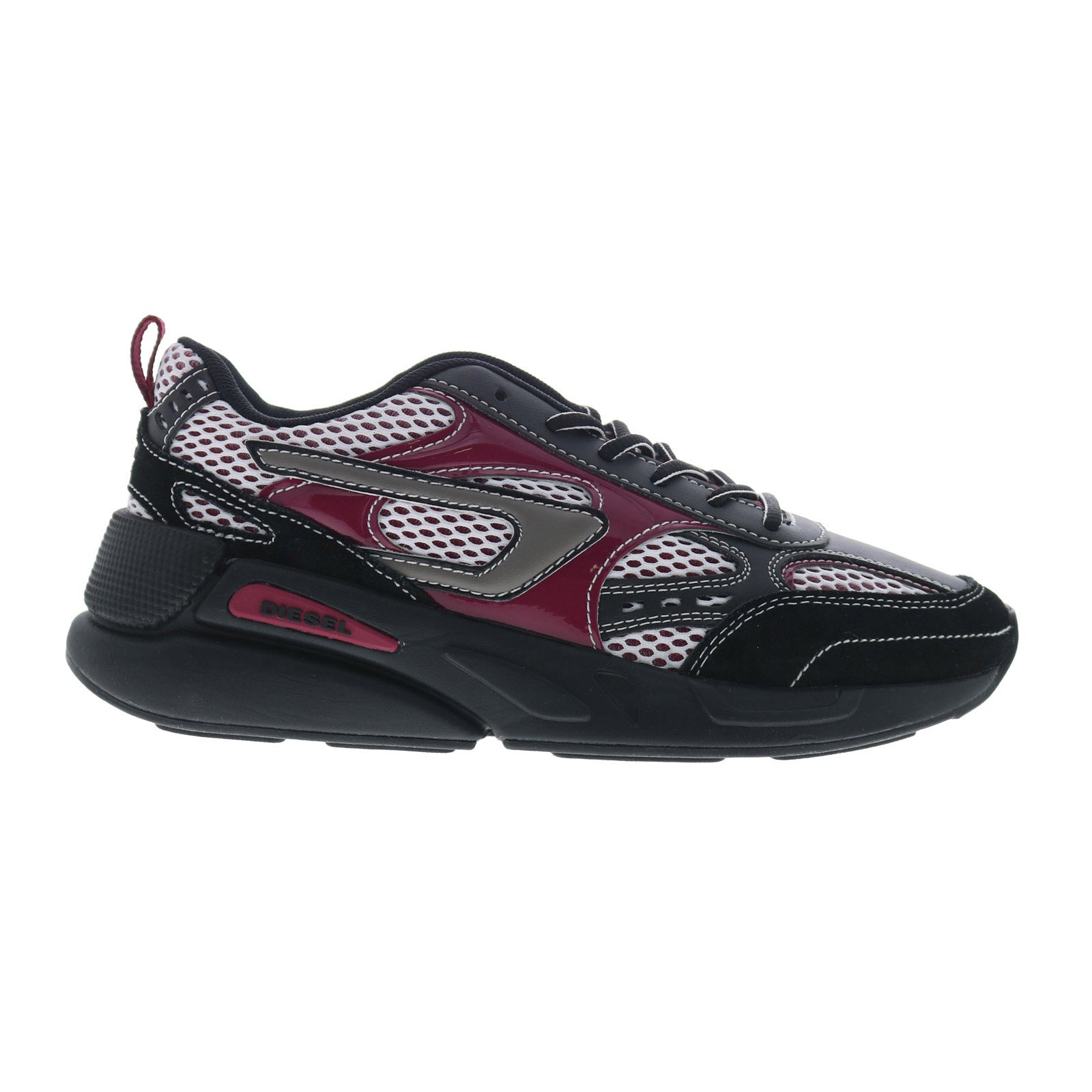 y02979-p4800-h9279_black_beet_red_bright_white_reshoot_01 Diesel S-Serendipity Sport X S Mens Black Leather Lifestyle Sneakers Shoes - Image 1